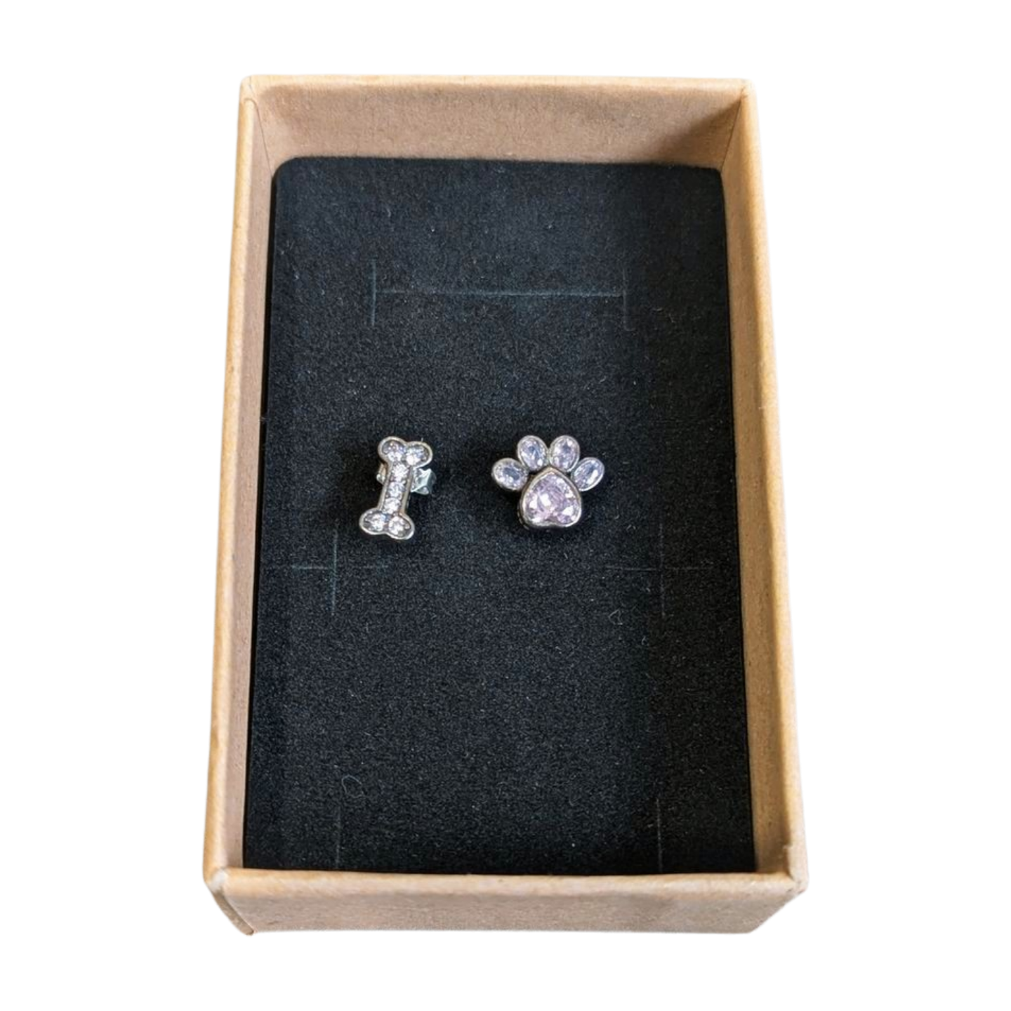 Pink Bone & Paw Stud Earrings