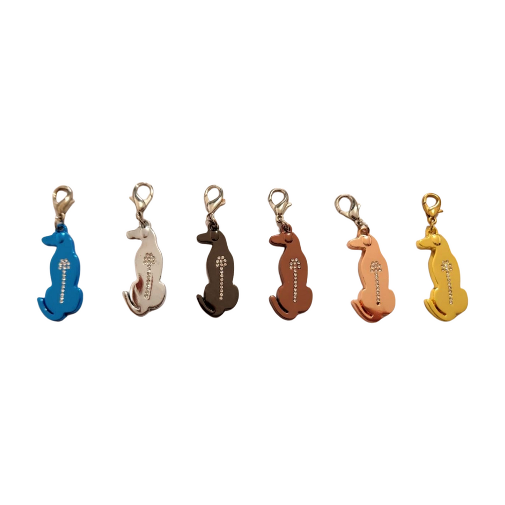 Six Ridgeback dog keyrings in assorted colours with crystal spine detail, 40mm length