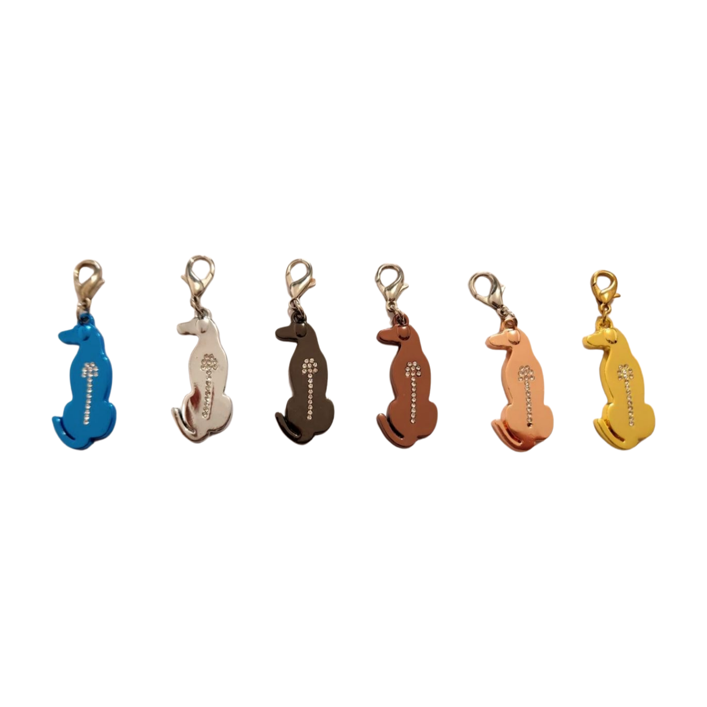 Six Ridgeback dog keyrings in assorted colours with crystal spine detail, 40mm length