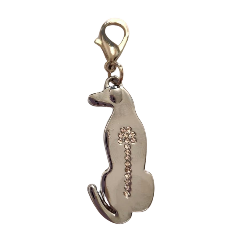 Silver Ridgeback dog keyring with crystal spine detail, 40mm length