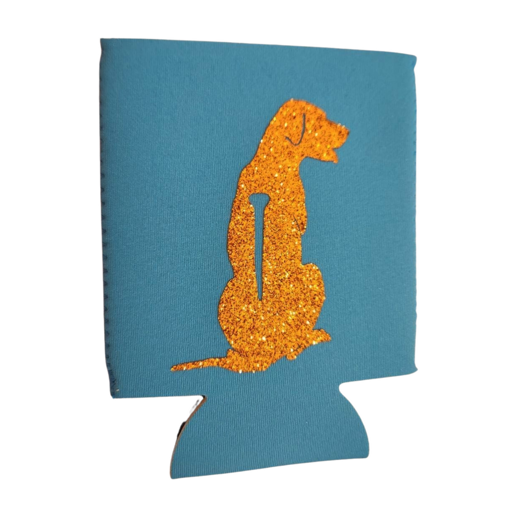 Light blue double sided Ridgeback stubby holder with gold embellishment - Side A